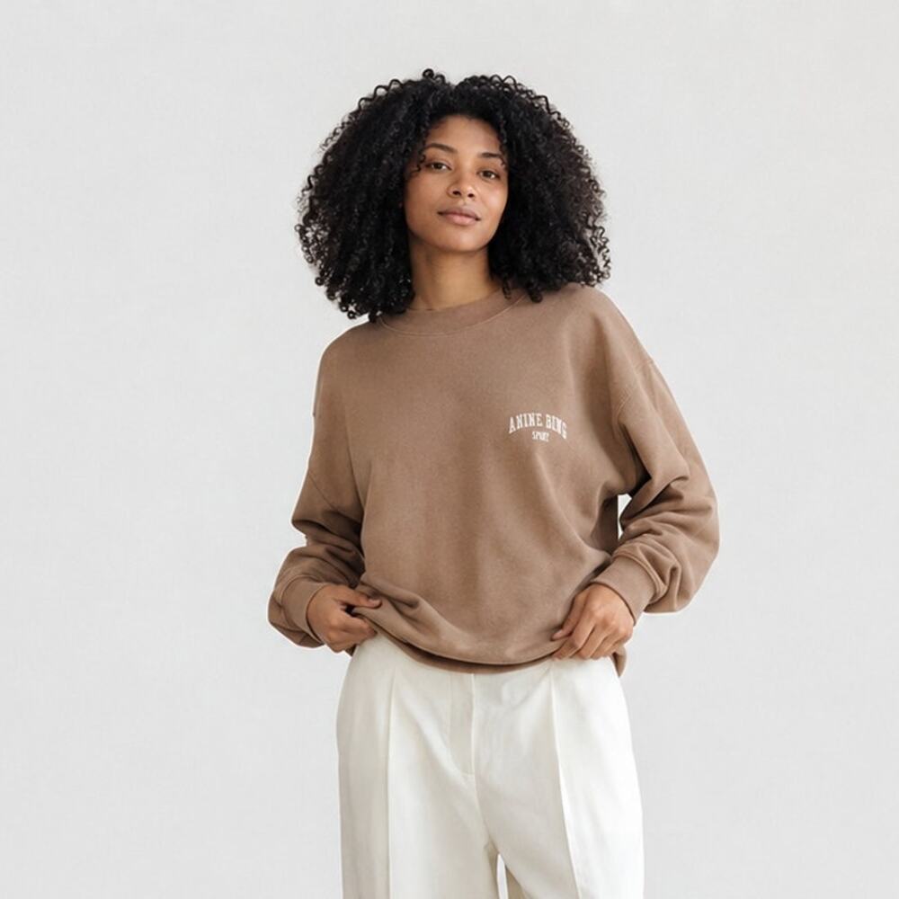 Anine Bing Sport Sweatshirt Womens S Tan Crewneck Long Sleeve Oversized